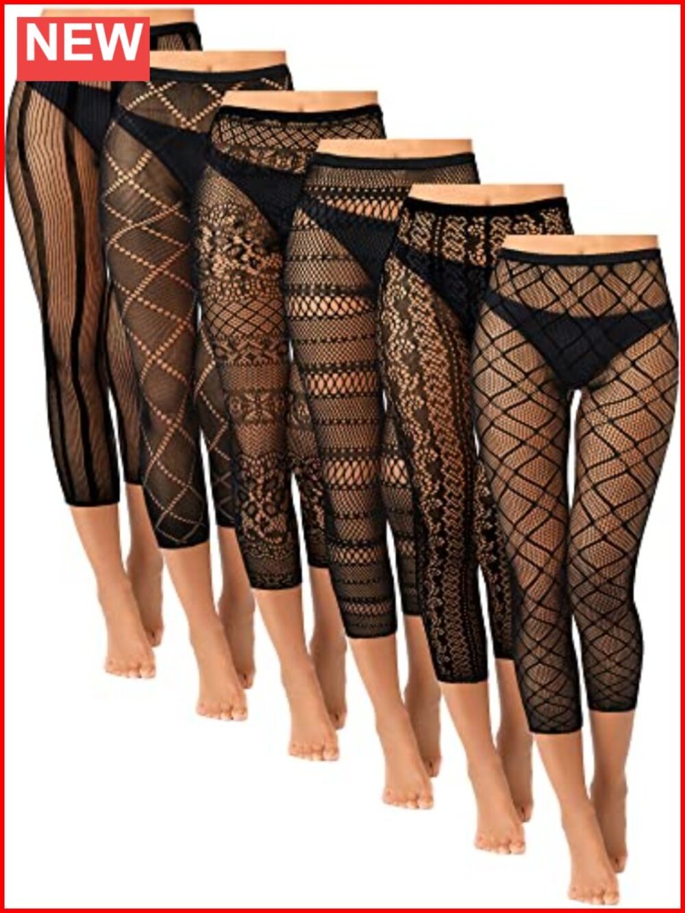 6 Pair Fishnet Tights for Women Footless Thigh High Stockings